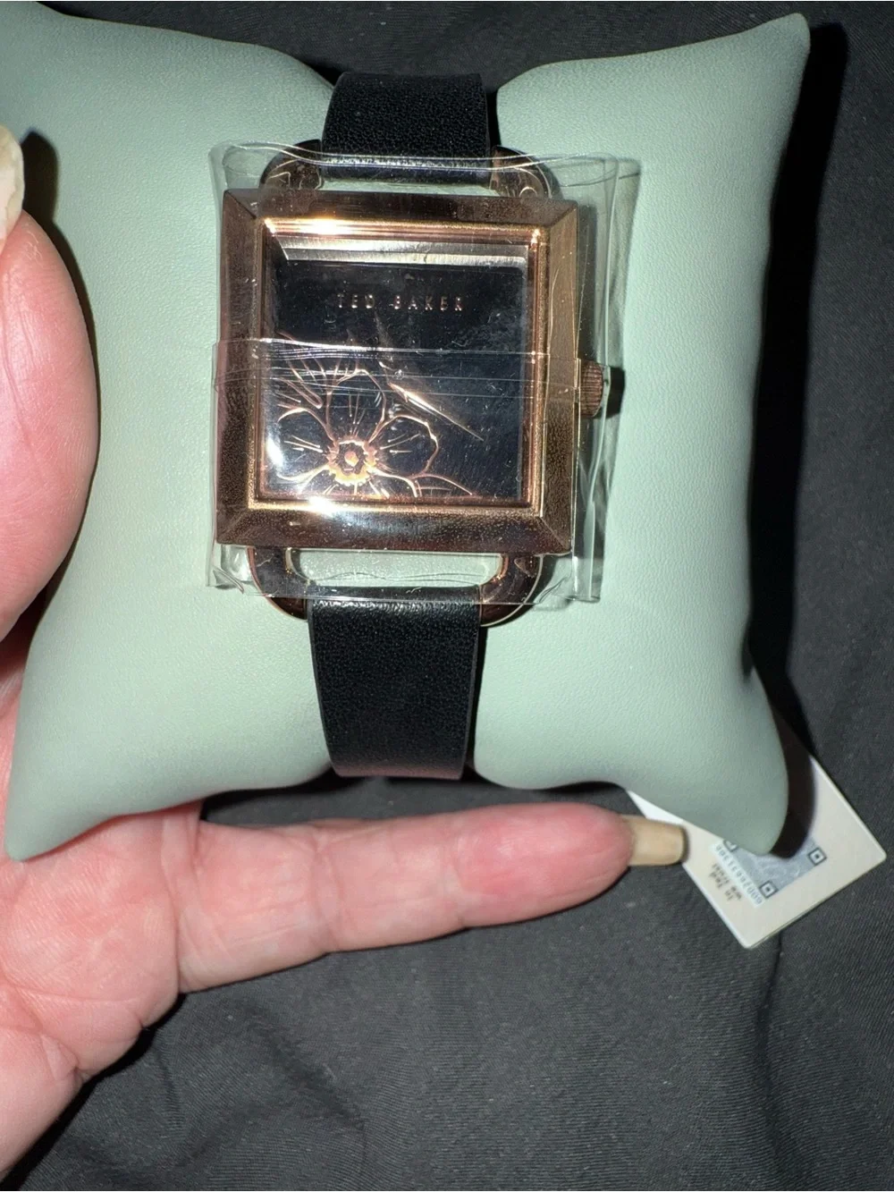Ted Baker Rose Gold Square Dial with Black Leather Strap